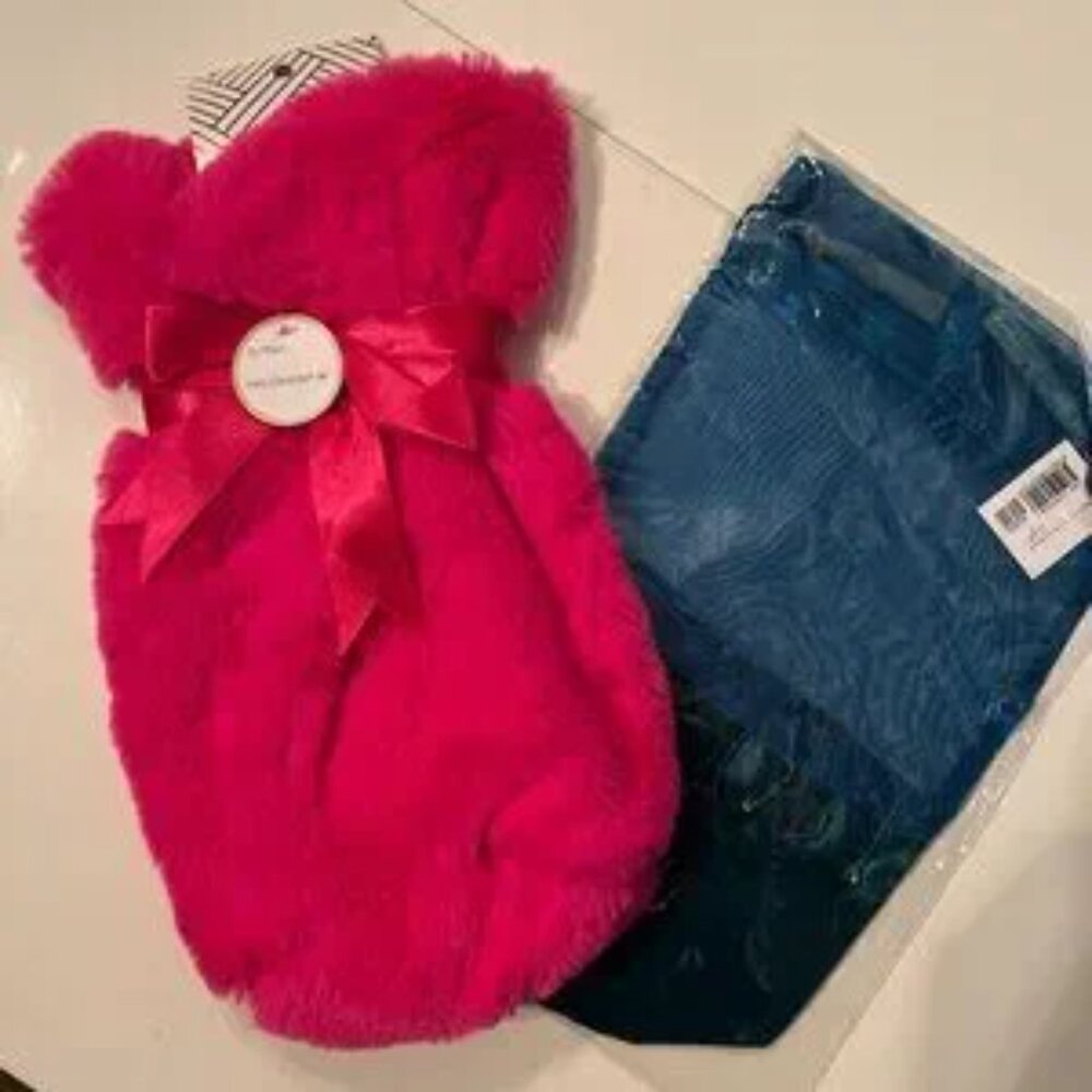 Wine Bags (One Bright Pink Soft Fur-Like‎ and One Blue with Beads) (new) (p/s)